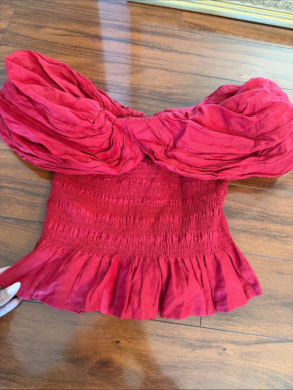 Sea New York Loren Off‑Shoulder Puff Sleeve Red  Top - Picture 2 of 7